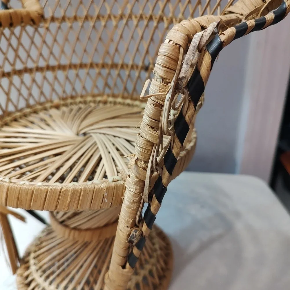 Vintage Wicker‎ Peacock Chair For Dolls Plant Pot Display Prop Boho Coastal